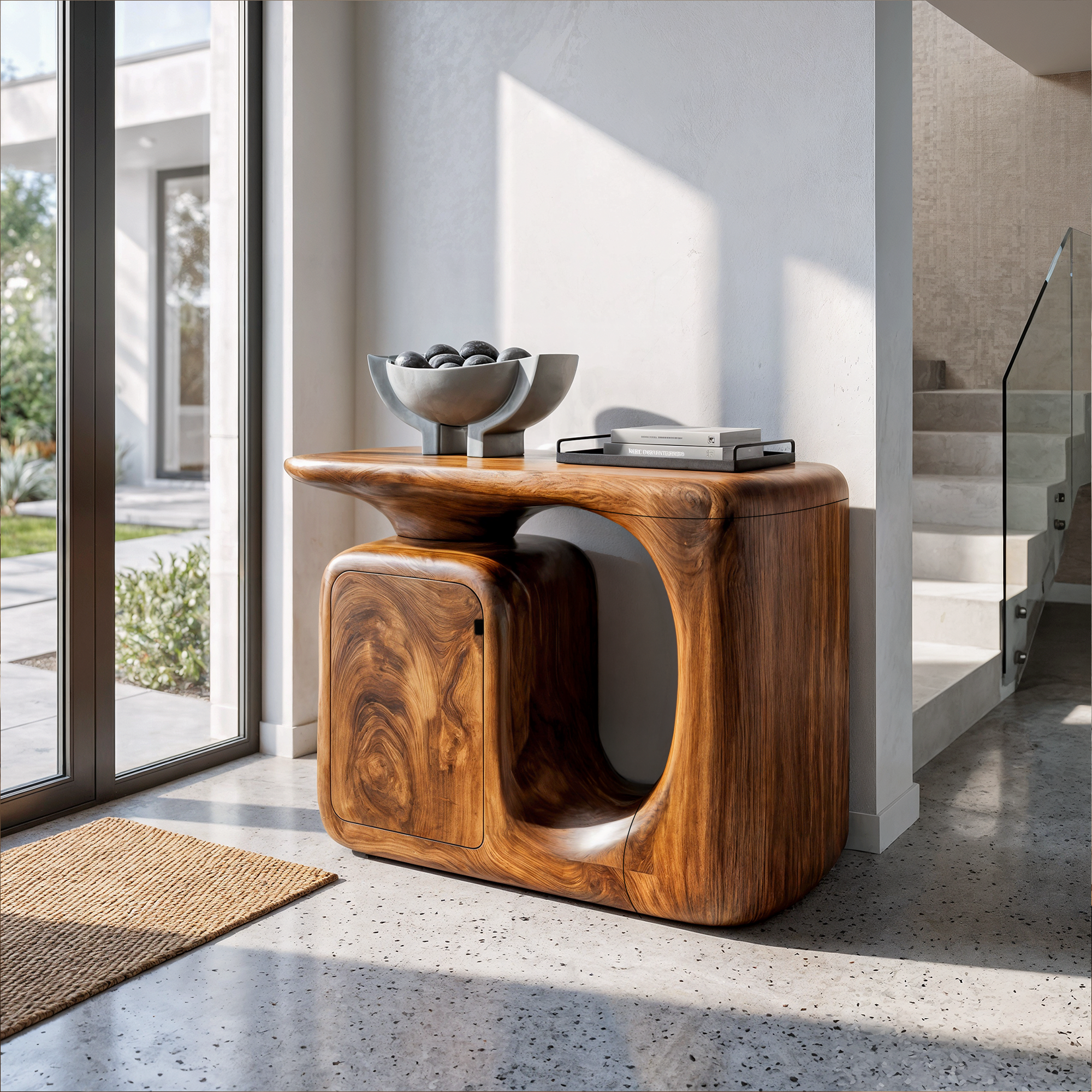 Consolle Moderna Scultorea con Mobile Contenitore Curvo per Ingresso SINLKICS703