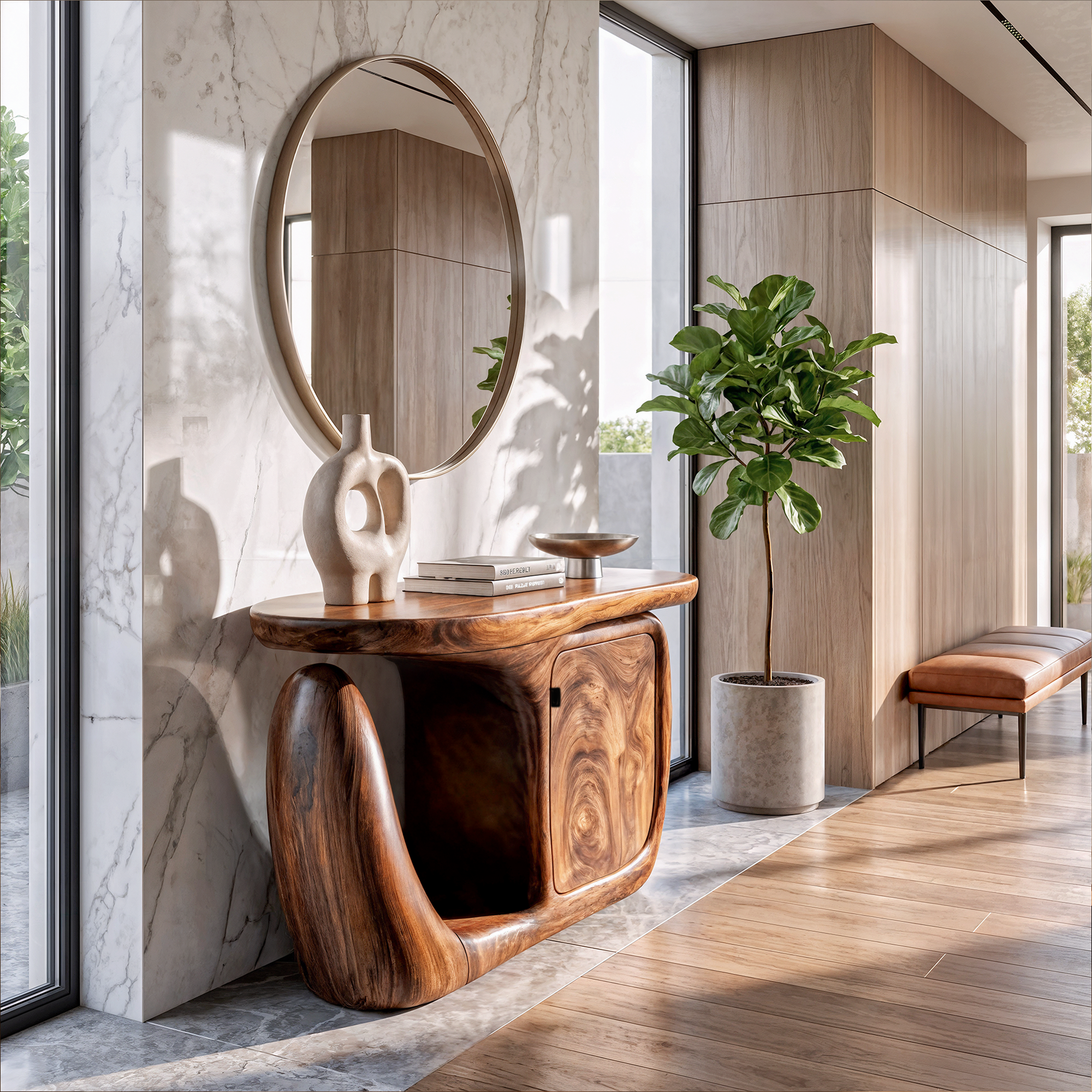 Consolle Moderna con Base Scultorea e Contenitore per Ingresso SINLKICS704