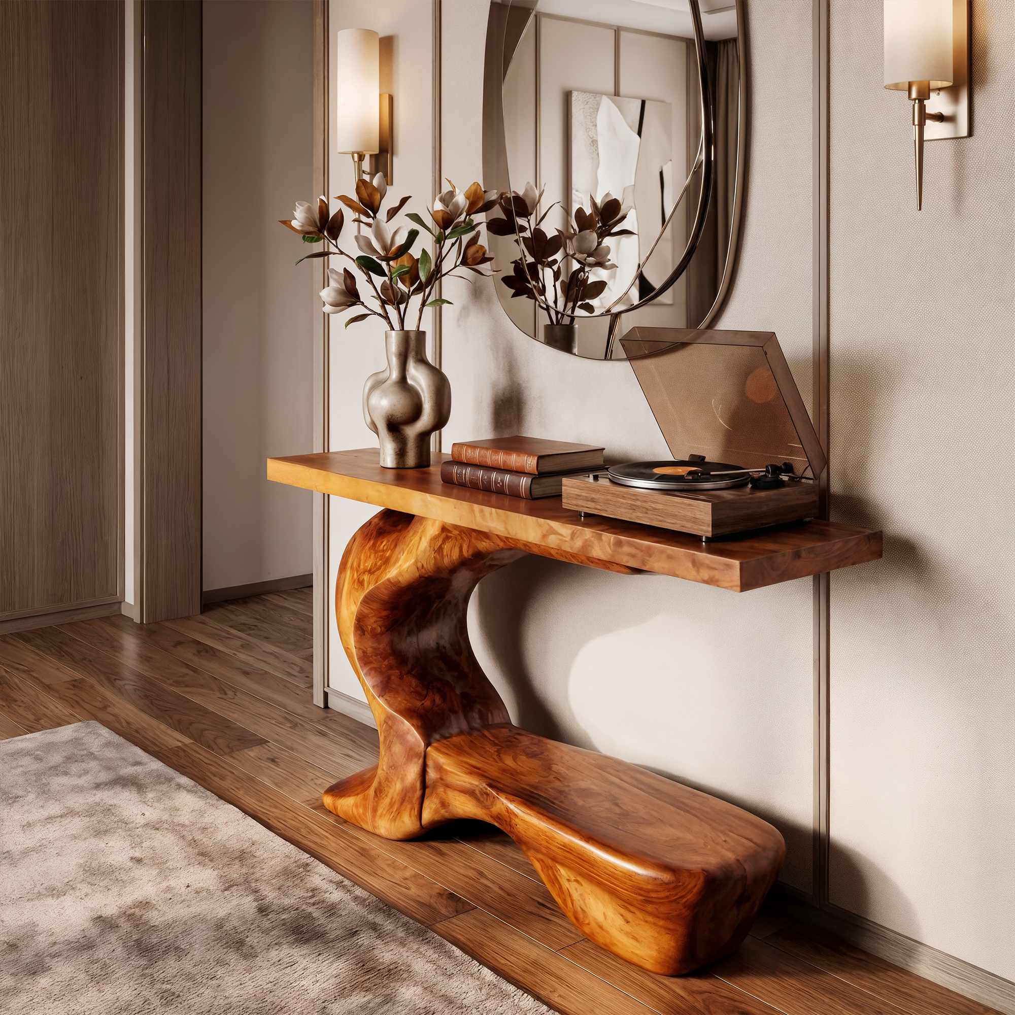 Consolle scultorea rustica con base curva per ingresso SINLKICS705