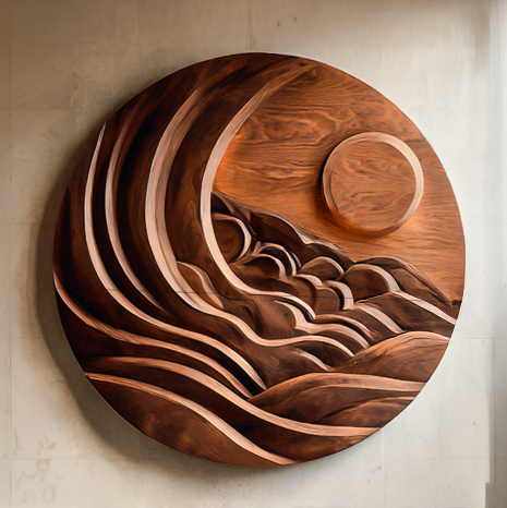 Scultura d'arte da parete moderna con sole di montagna per soggiorno RTTHTTWA075