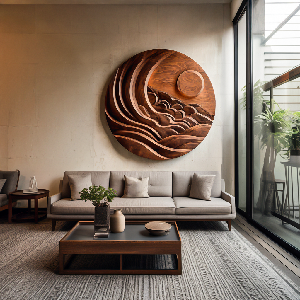 Scultura d'arte da parete moderna con sole di montagna per soggiorno RTTHTTWA075
