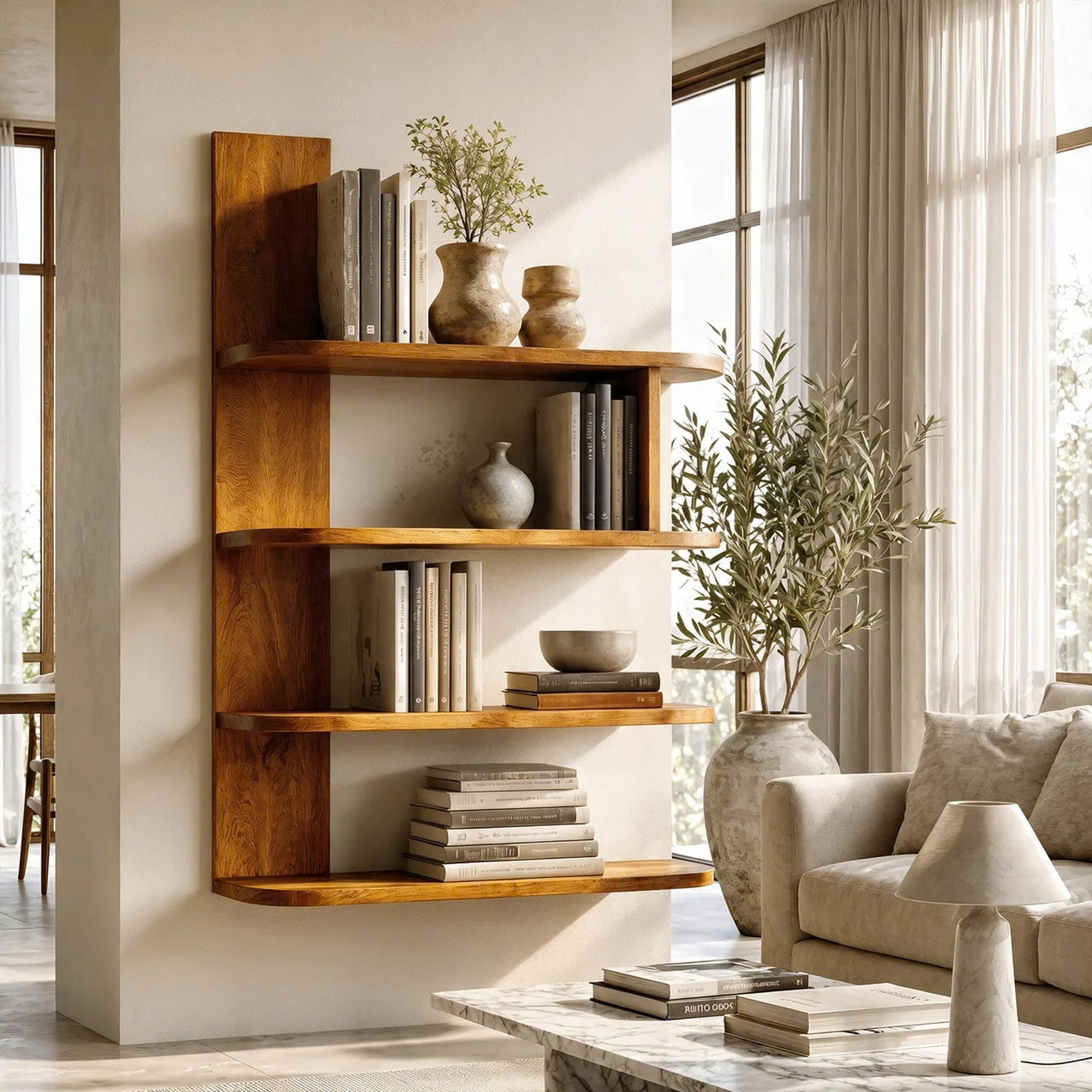 Organic Bookshelf Handcrafted Sculptural Design For Living Room SINLKIBS053