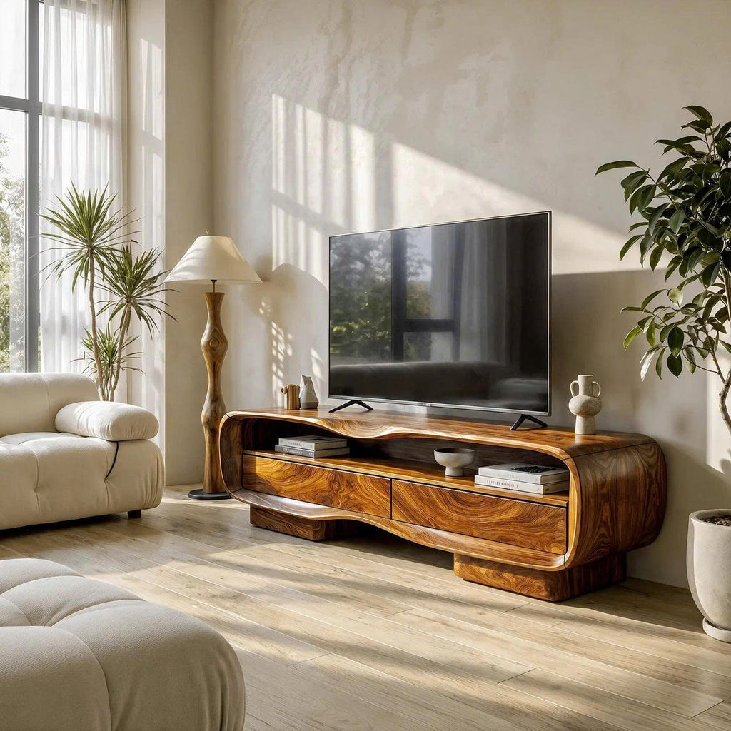 Natural Media Console With Solid Block Design For Living Room And Family Room SINLKITVC093