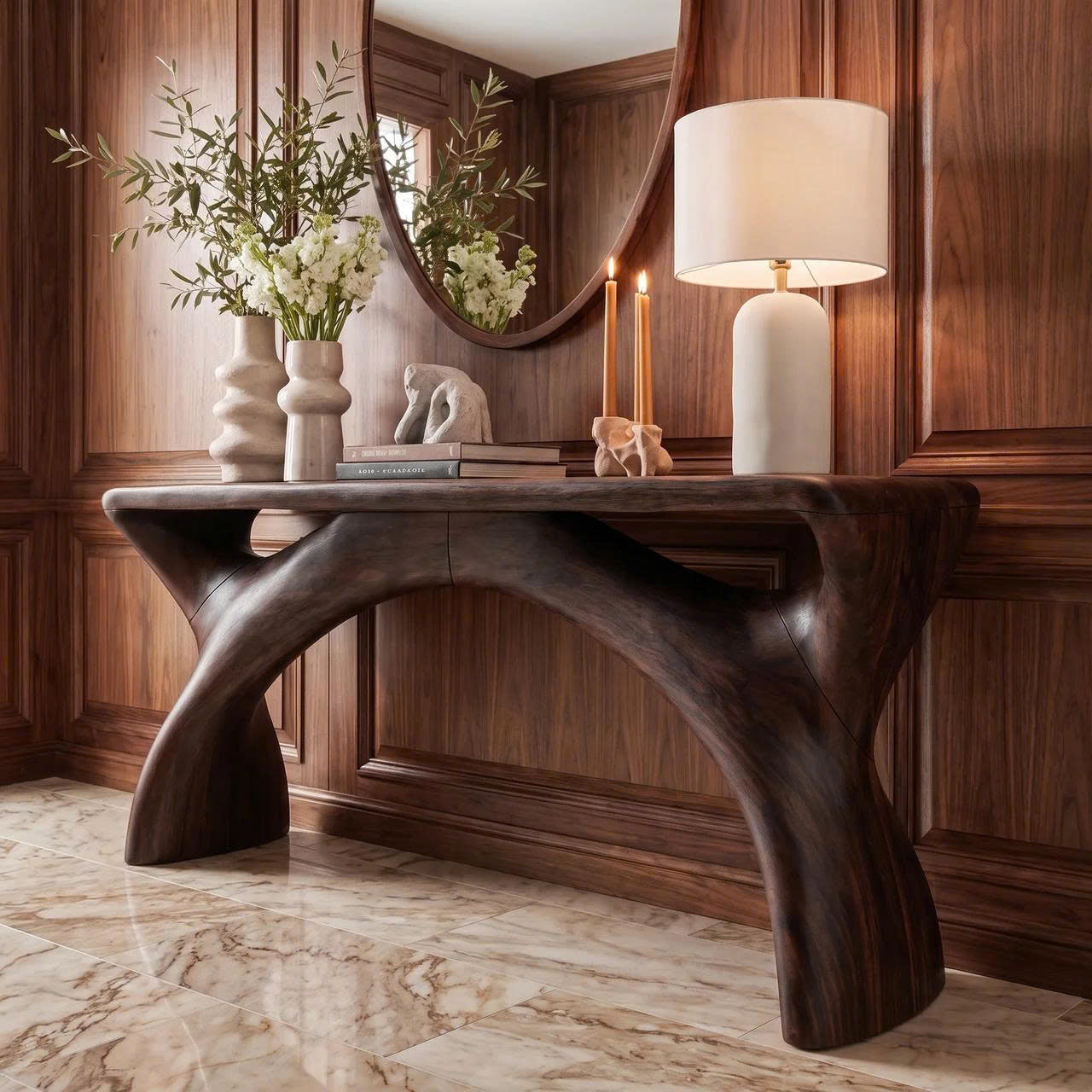 Consolle Mid-Century con Cornice Curva Fluida per Ingresso SINLKIFLP144