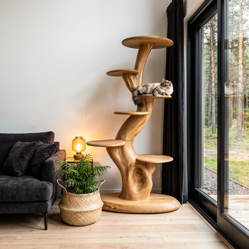 Tiragraffi Scultoreo Rustico per Gatti con Piattaforme su Più Livelli per Soggiorno SINLHATT015