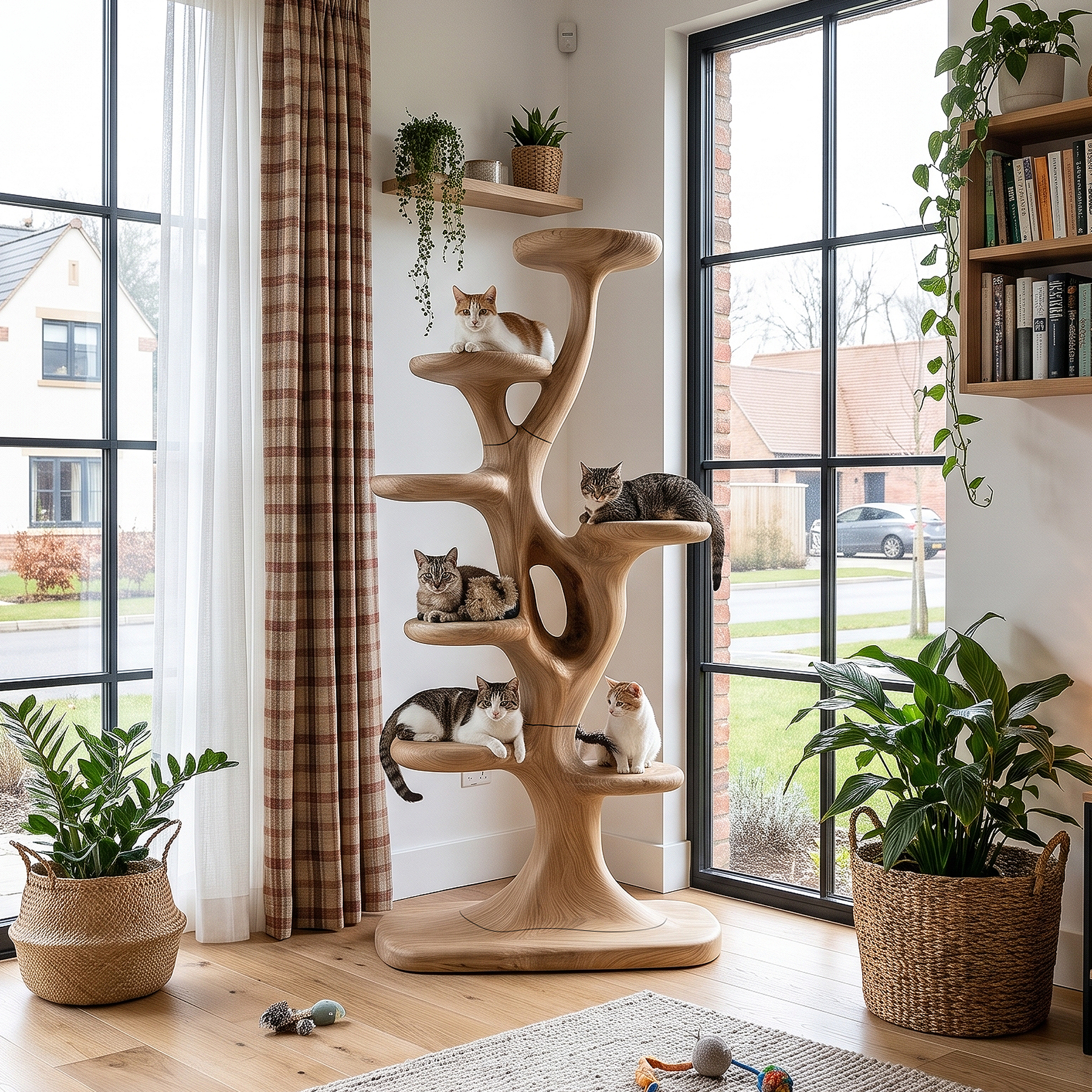 Tiragraffi Moderno a Forma di Albero con Piattaforme a Più Livelli per Gatti da Interno SINLHATT017