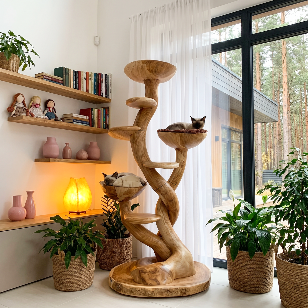 Albero Tira Graffi Scultoreo Organico Con Piattaforme Multi Livello Per Gatti Da Interno SINLHATT018