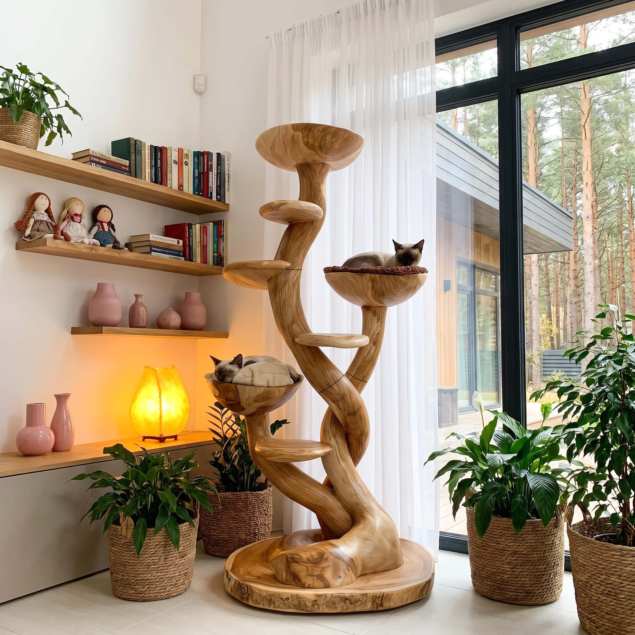 Albero Tira Graffi Scultoreo Organico Con Piattaforme Multi Livello Per Gatti Da Interno SINLHATT018