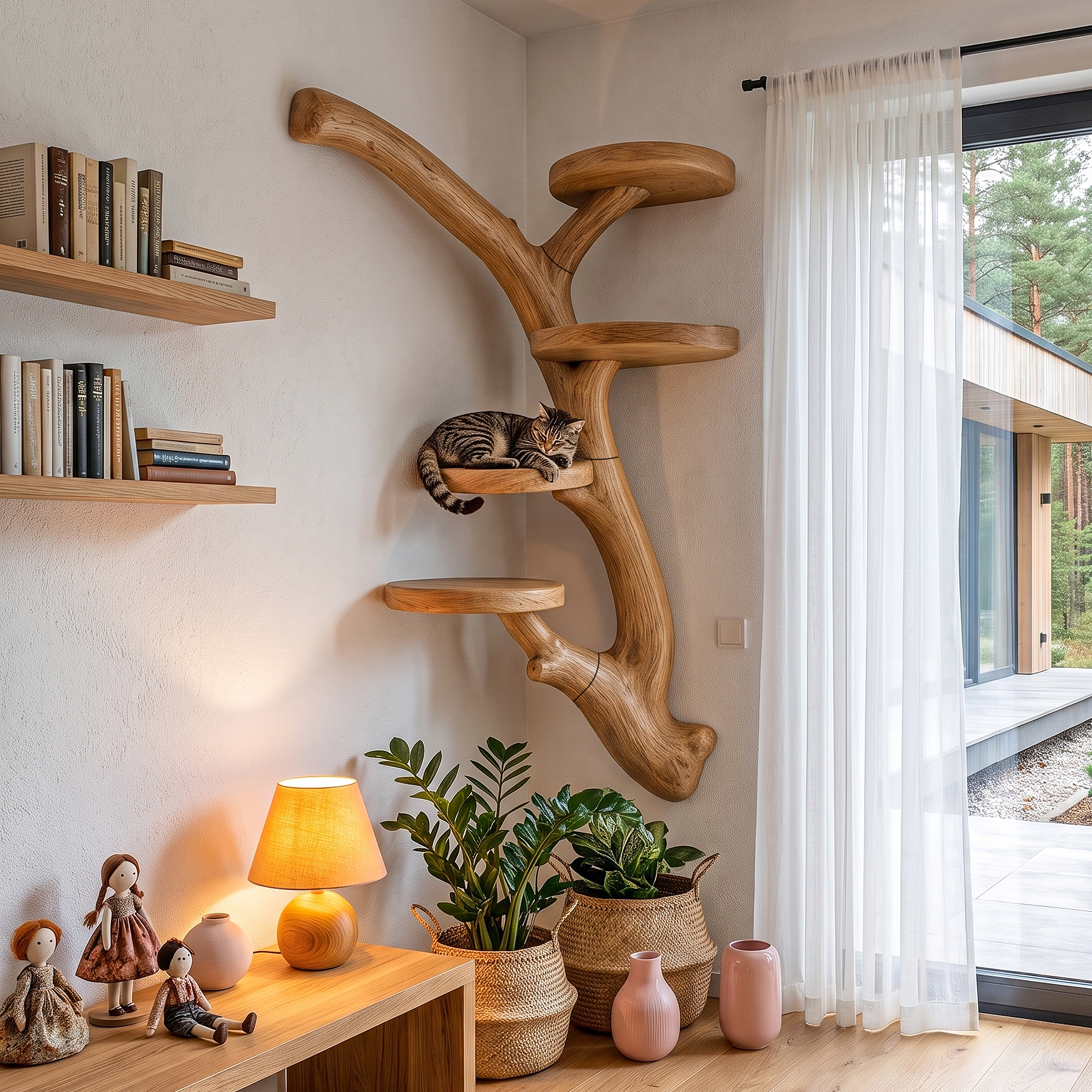 Tiragraffi Moderno da Parete per Gatti con Piattaforme a Forma di Ramo per Gatti da Interno SINLHATT019