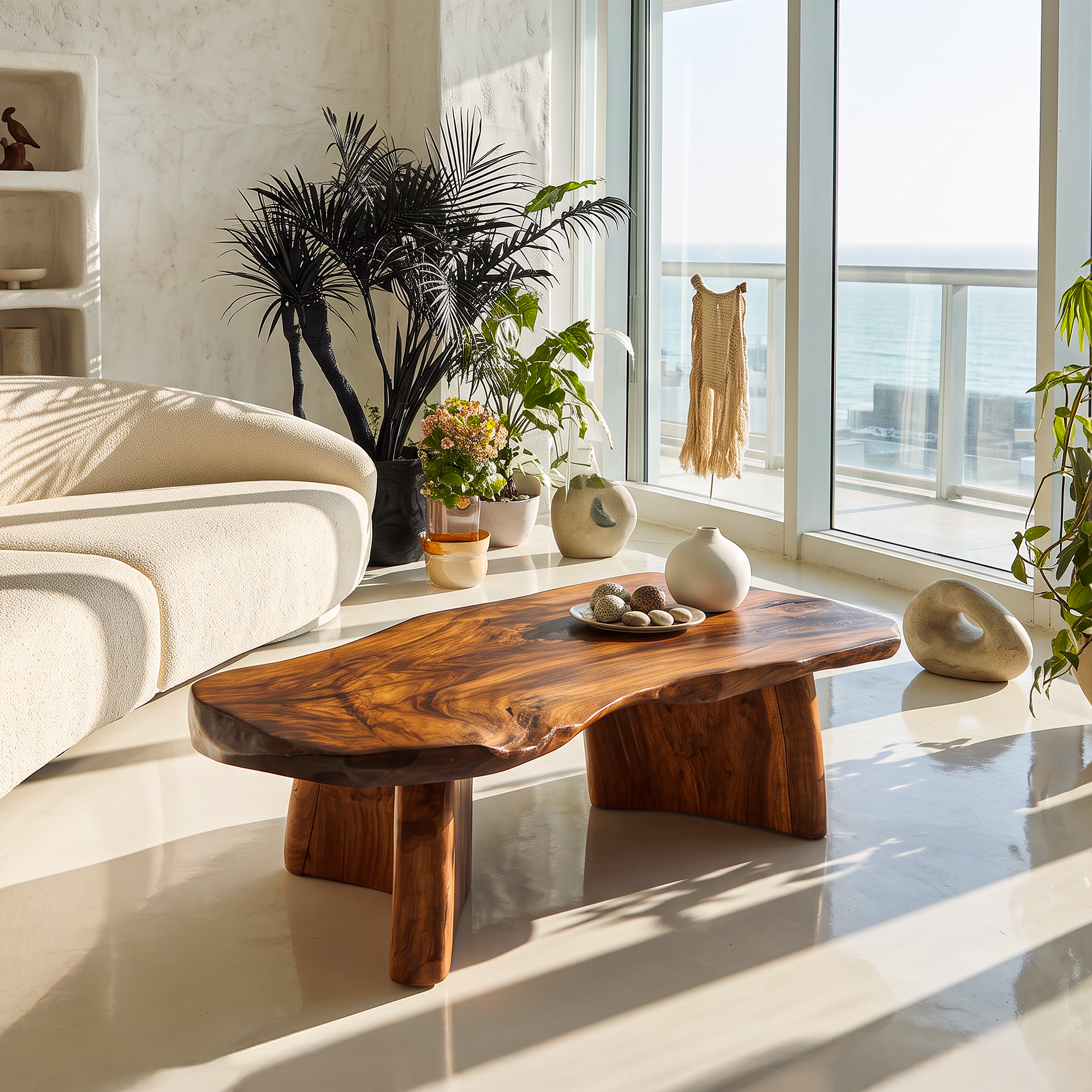 Tavolino da caffè Organic Modern Live Edge con bordo naturale per soggiorno SINLHACF420