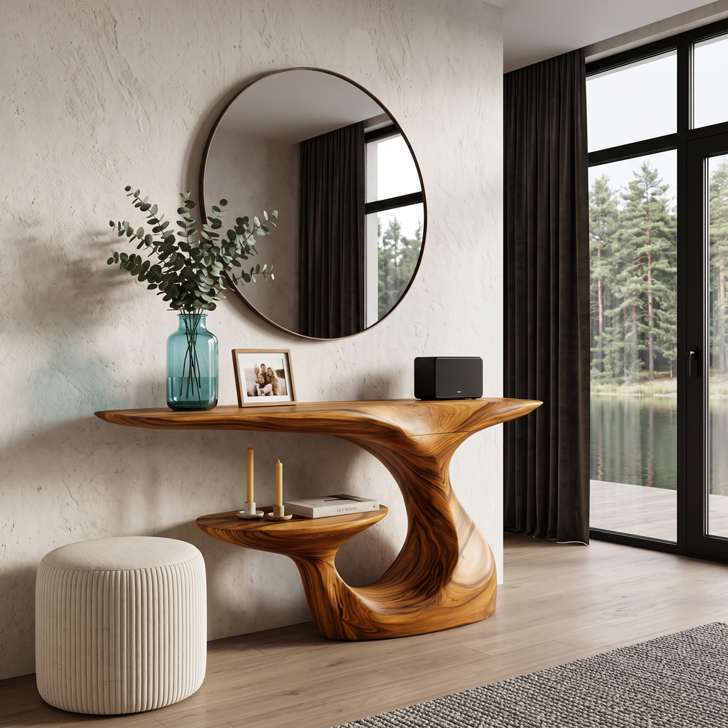 Mid Century Curved Loop Console Table For Entryway And Living Room SINLHACS691