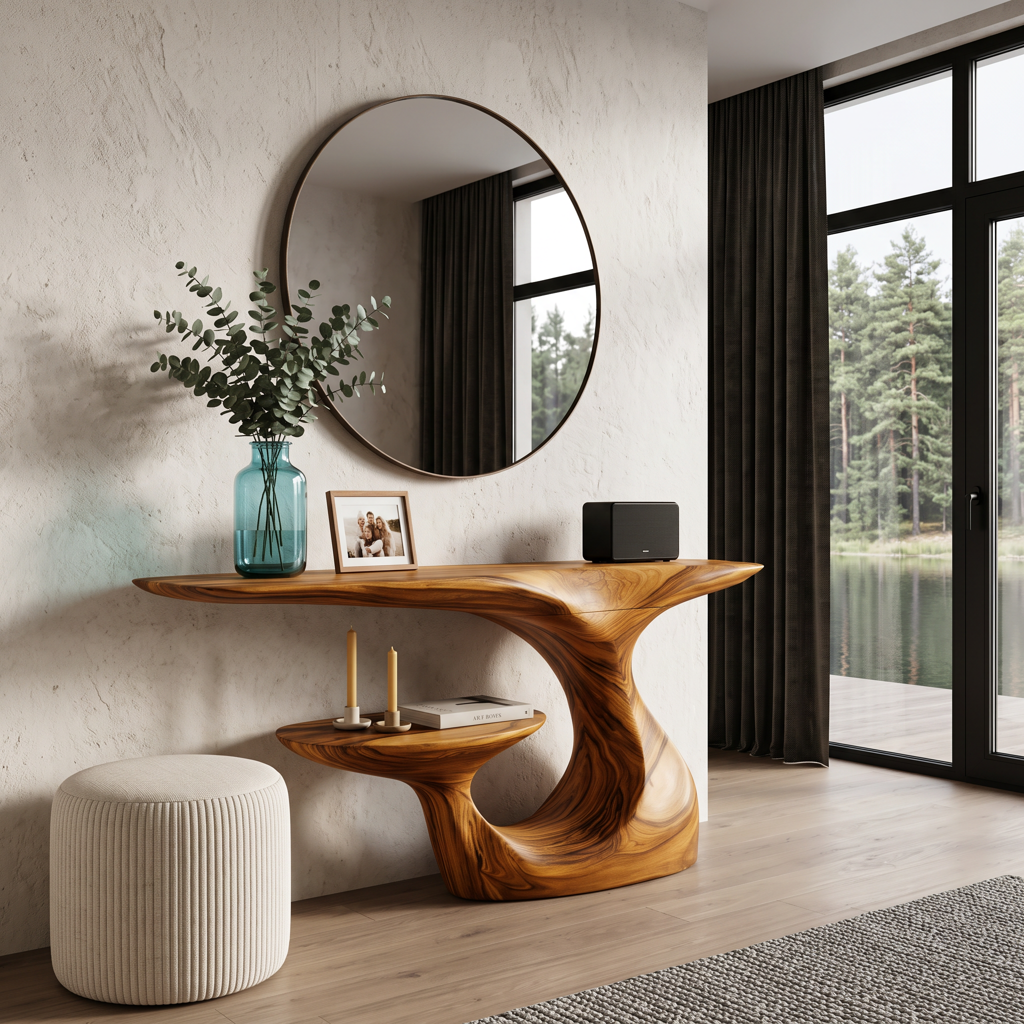 Mid Century Curved Loop Console Table For Entryway And Living Room SINLHACS691
