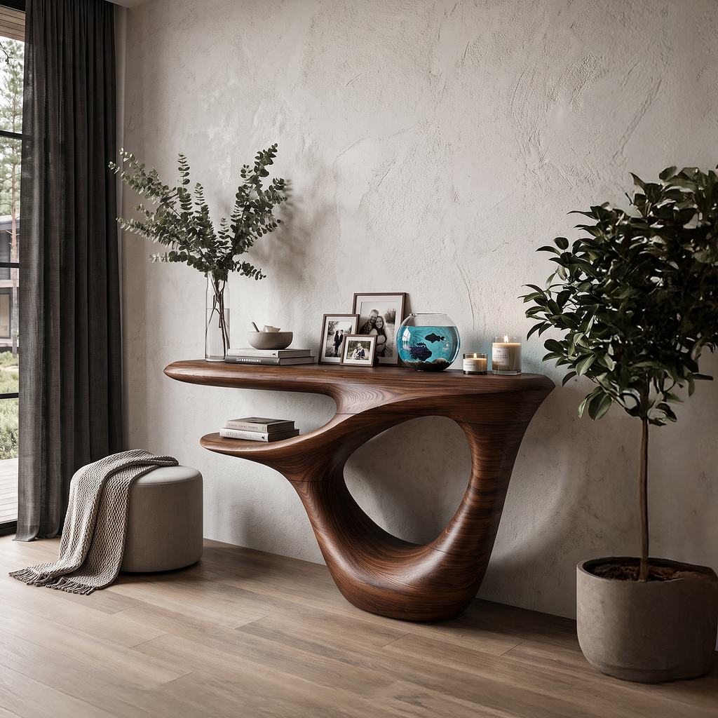 Contemporary Console Table With Artistic Open Frame Base For Foyer And Hallway SINLHACS695