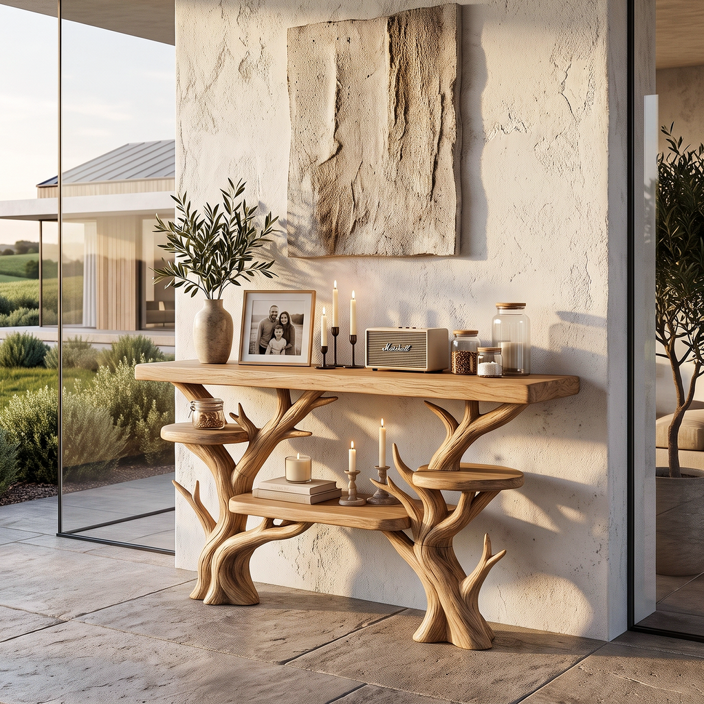 Rustic Sculptural Console Table For Entryway And Living Room SINLHACS696