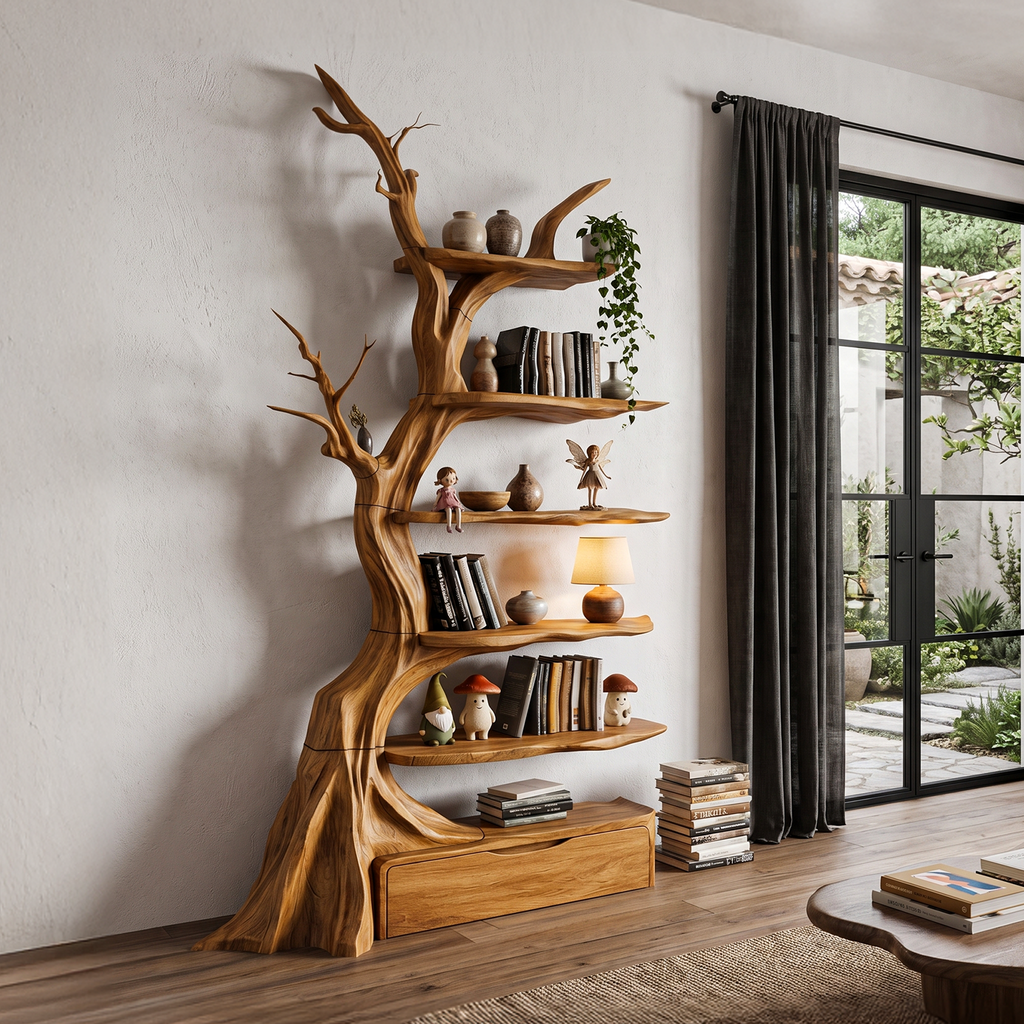 Organic Tree Bookshelf Handcrafted Sculptural Design For Living Room SINLHATB771