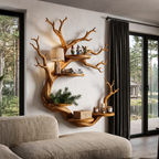 Rustic Tree Bookshelf With Sculptural Circular Branch Design For Living Room SINLHAFL066