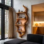 Rustic Wall Bookshelf Handcrafted Tree Branch Design For Living Room SINLHABS066
