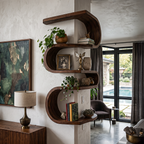 Sculptural Corner Wall Bookshelf Handcrafted Curved Design For Living Room SINLHABS067