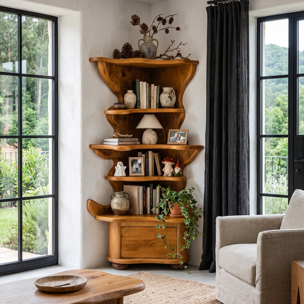 Modern Corner Bookshelf With Drawer Storage For Living Room SINLHABS074