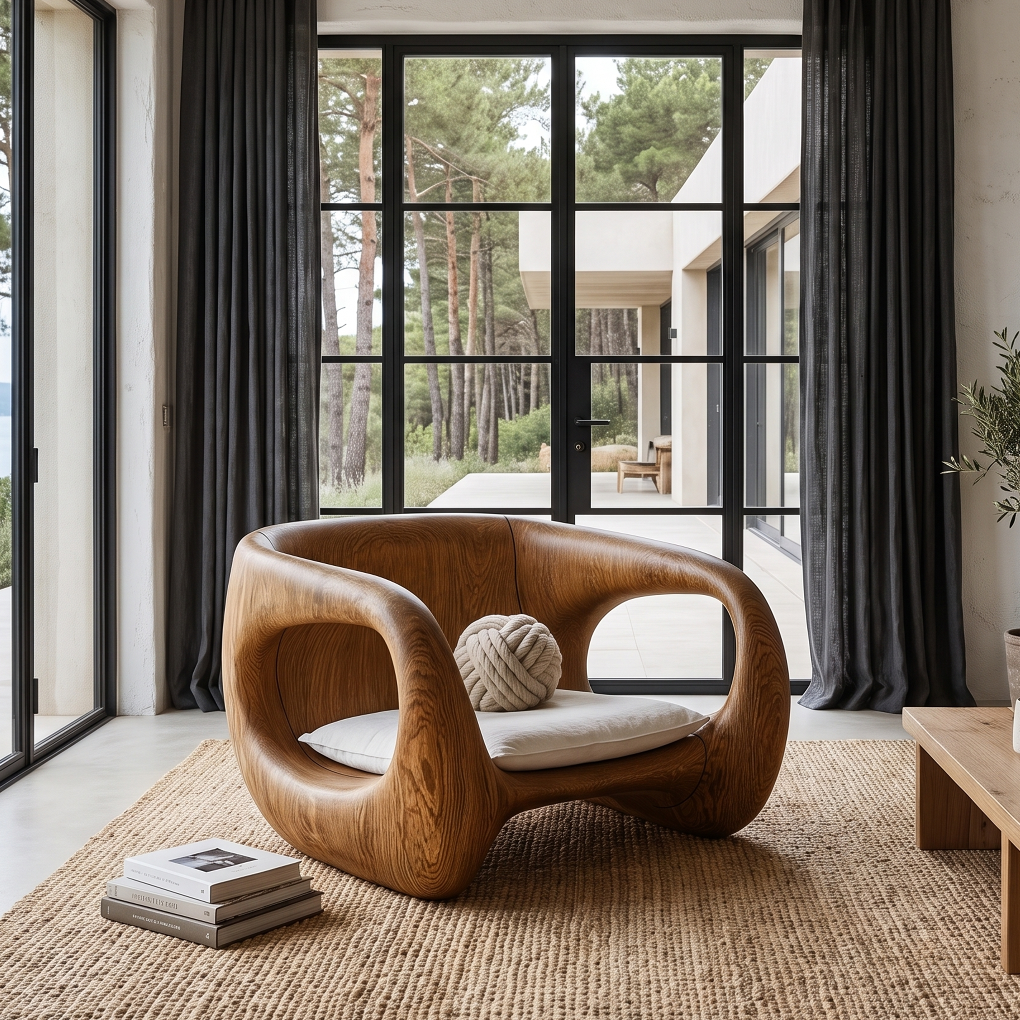 Contemporary Sculptural Chair With Flowing Armrest Design For Living Room SINLHACHR039