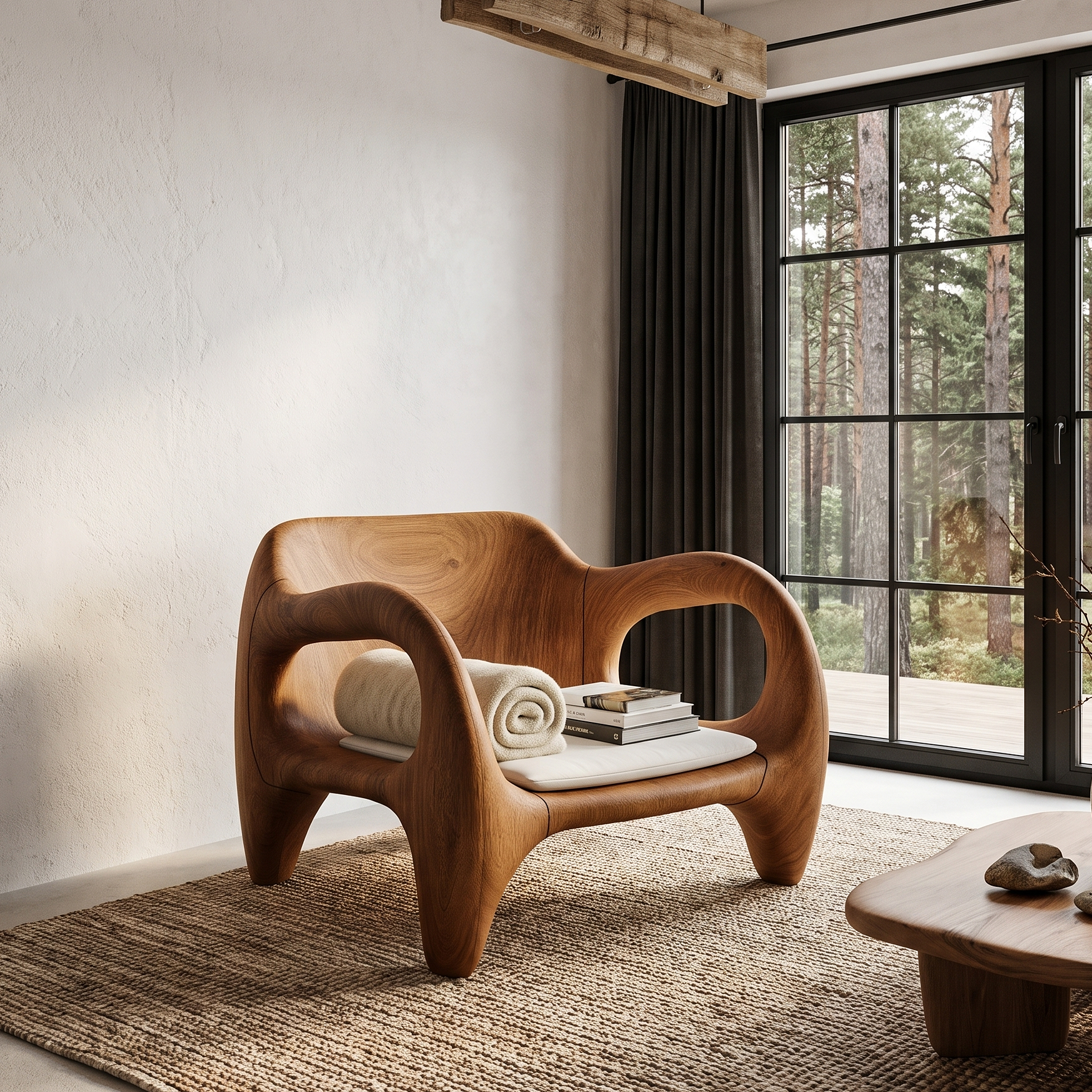 Mid Century Accent Chair With Wide Curved Back For Living Room SINLHACHR041