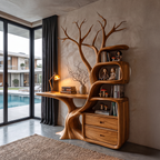 Natural Wall Mounted Tree Bookcase With Built In Drawers For Reading Nook SINLHATB775