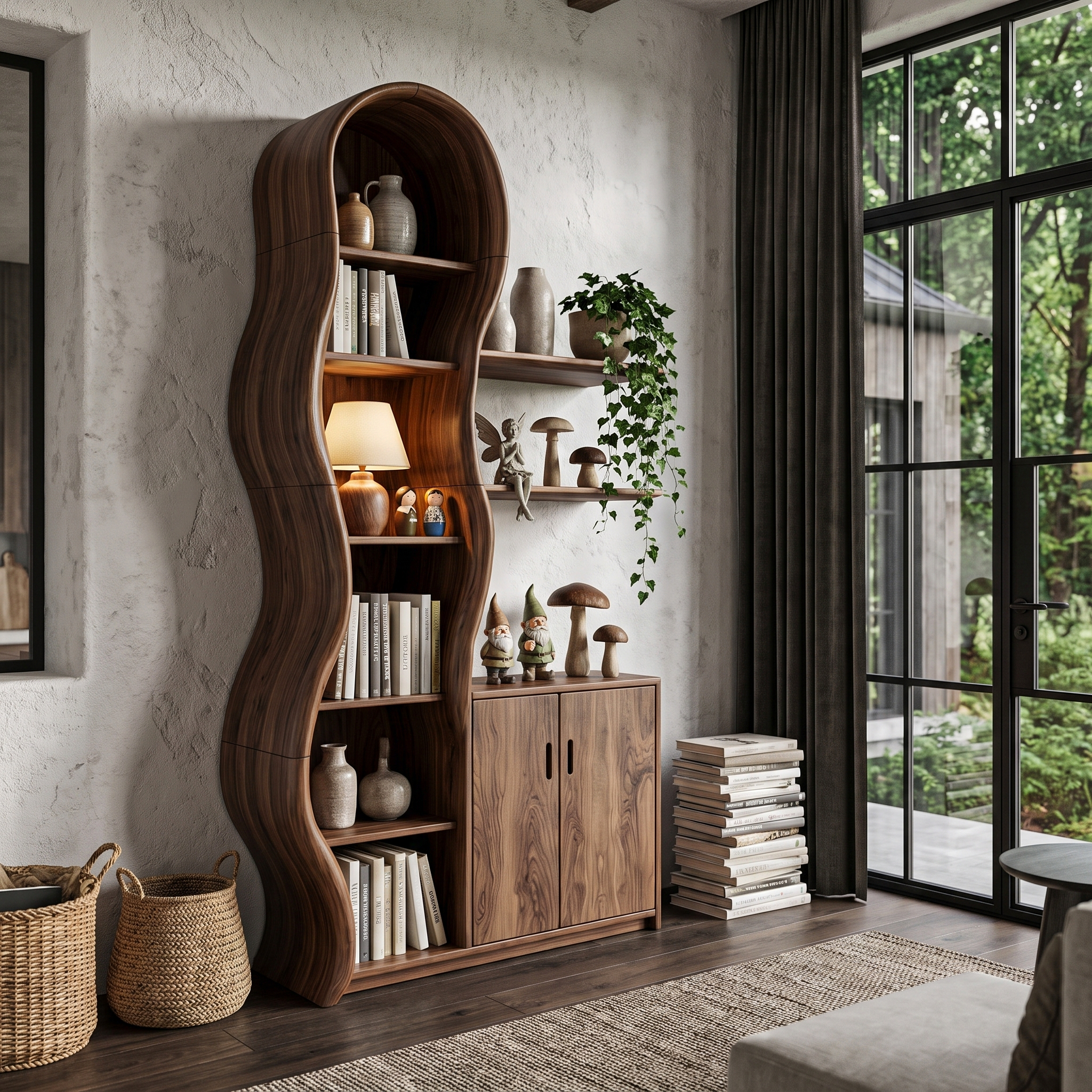 Vetrina Moderna in Legno con Cornice Scultorea a Rami per Soggiorno SINLHASD540