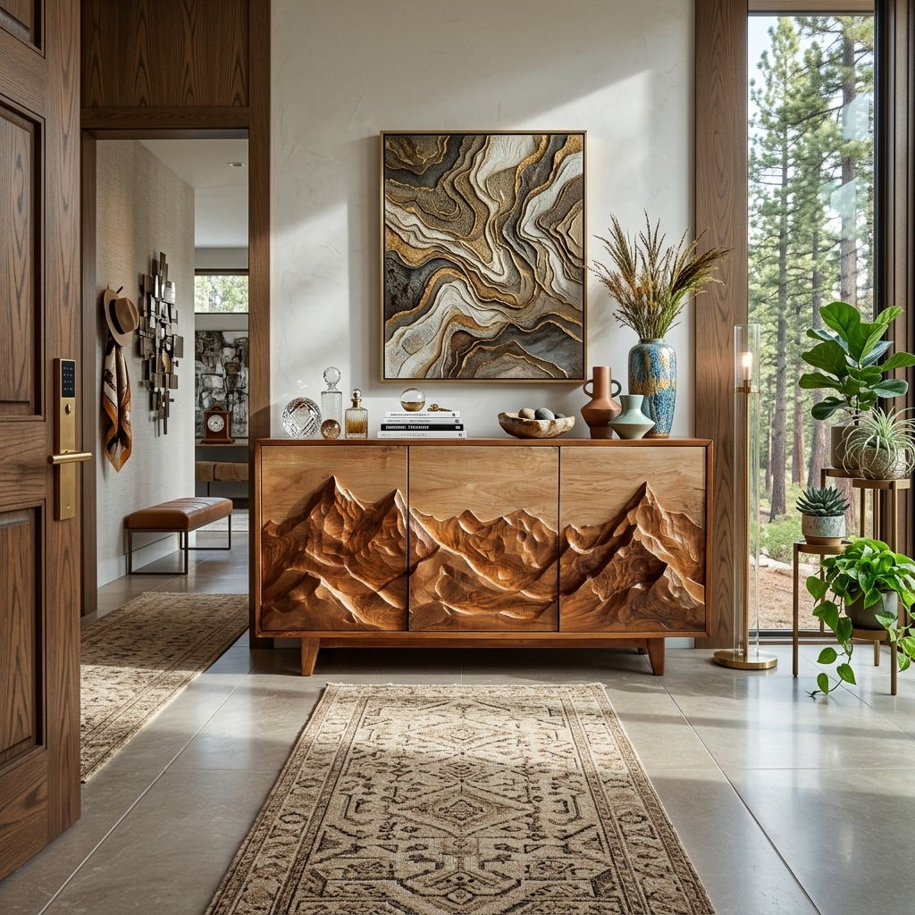 Madia Moderna in Legno con Rilievo Montano per Interni RTTHTTSD045