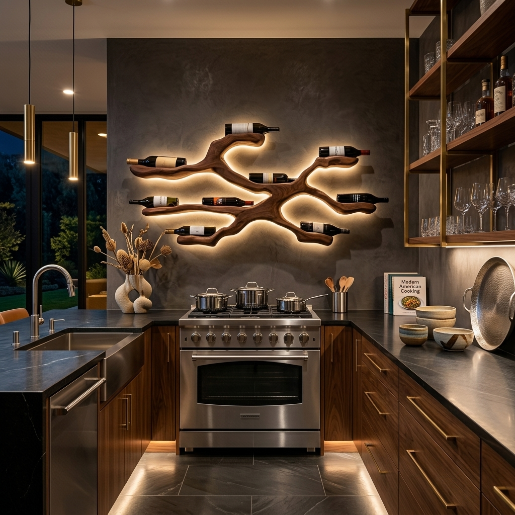 Espositore a parete portabottiglie moderno per cucina e sala da pranzo RTTHTTWH012