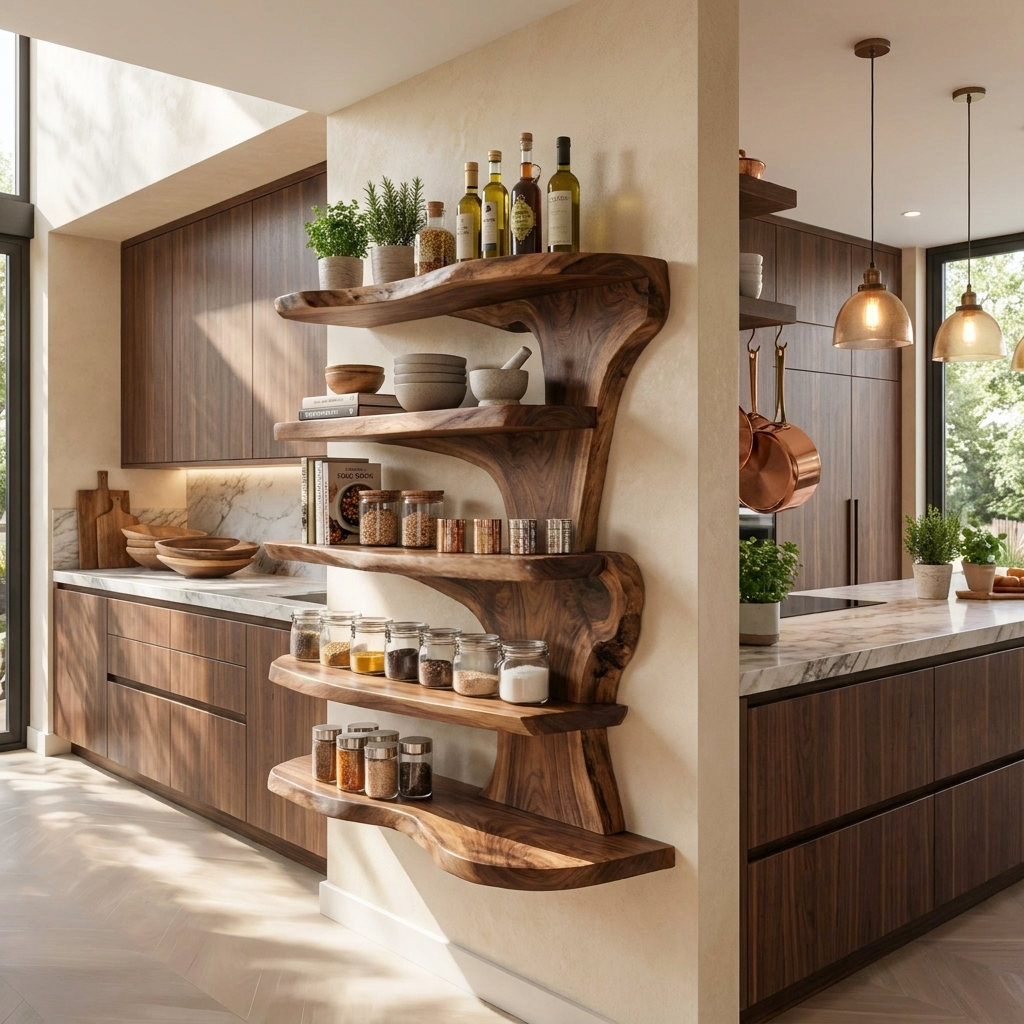Mensola galleggiante rustica con bordo vivo per cucina SITHTTWMS004