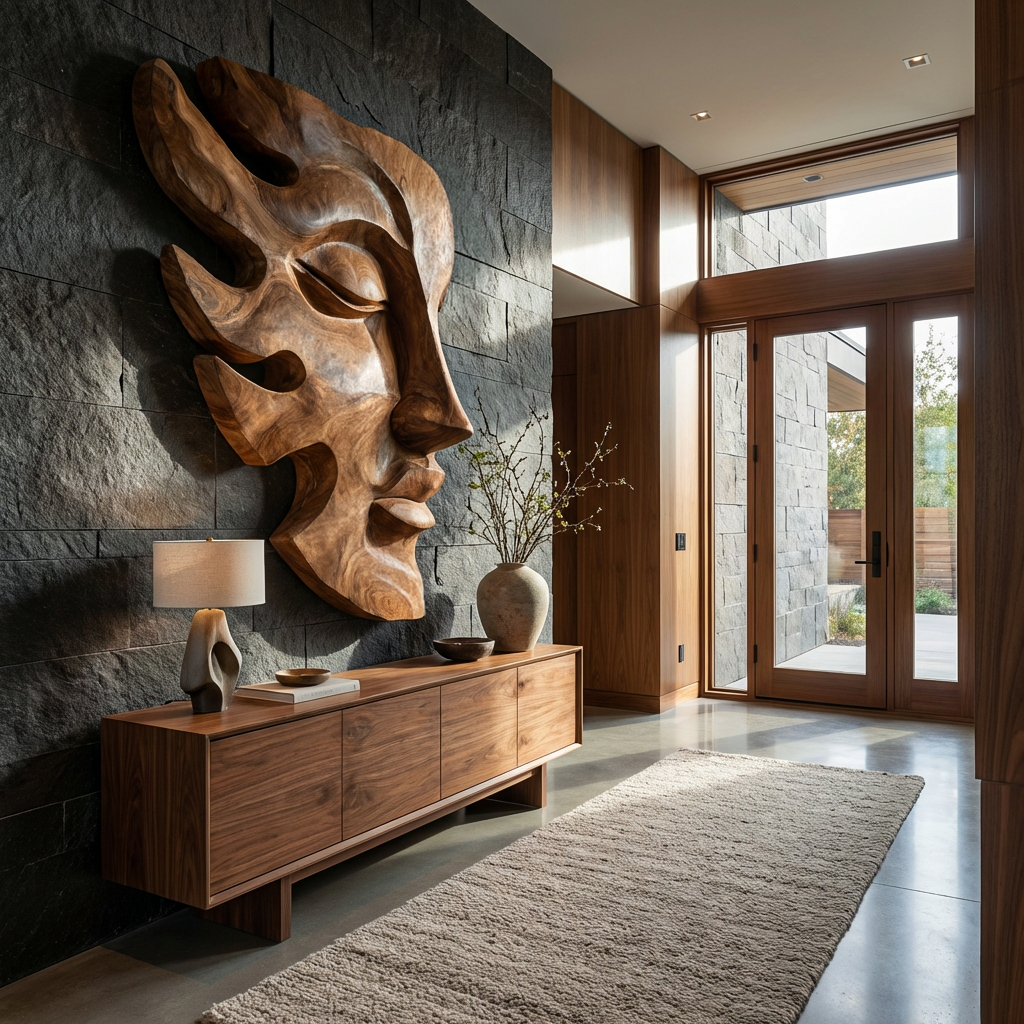 Arte da Parete in Legno Intagliato a Mano a Forma di Volto con Forme Scultoree per Interni RTTHTTWA150