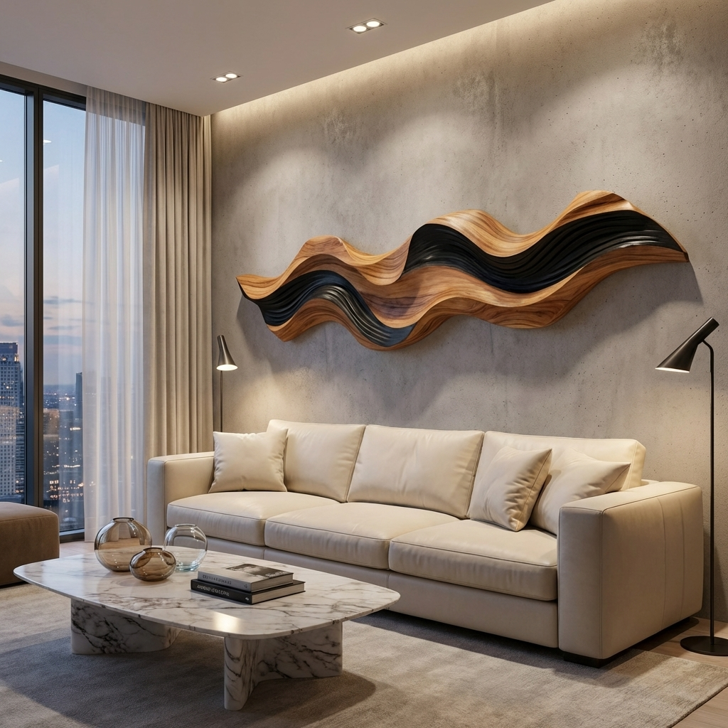 Arte Moderna Astratta da Parete in Legno Design Scultoreo Fluido per la Casa RTTHTTWA156