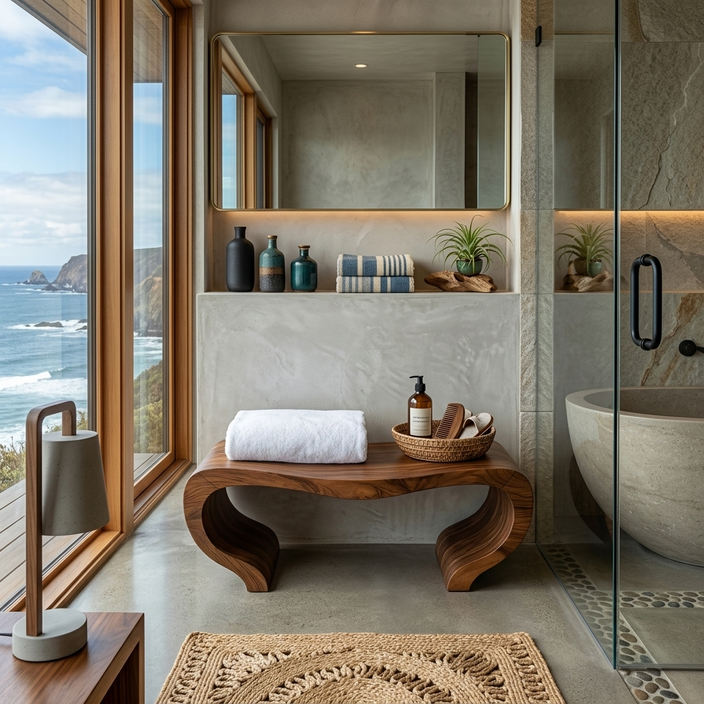 Panca da doccia moderna e organica per decorazioni spa o bagno SITHTTSB007