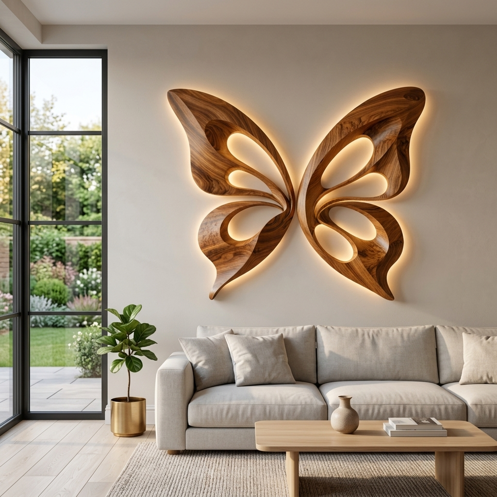 Decorazione da Parete Moderna a Farfalla in Legno Intagliata a Mano per Soggiorno RTTHTTWA153