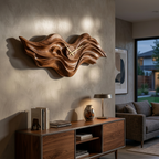 Orologio da Parete in Legno Organico con Scultura ad Onda per Interni Living RTTHTTWAC018