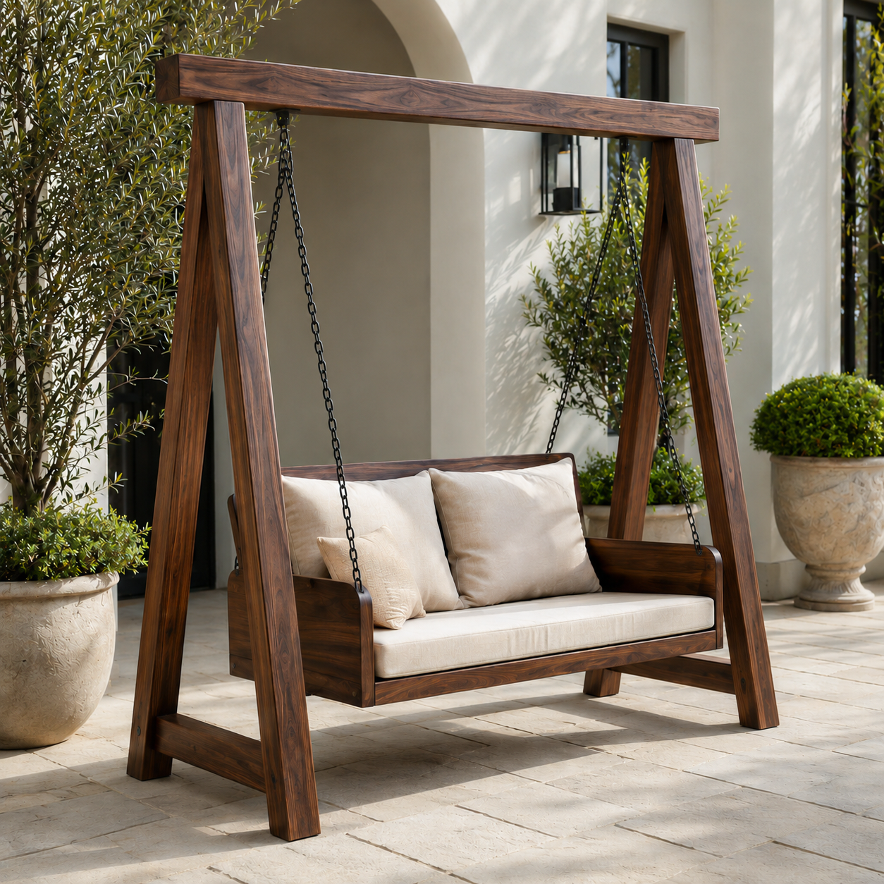 Dondolo da Giardino in Legno Naturale con Schienale RTTHTTSG002
