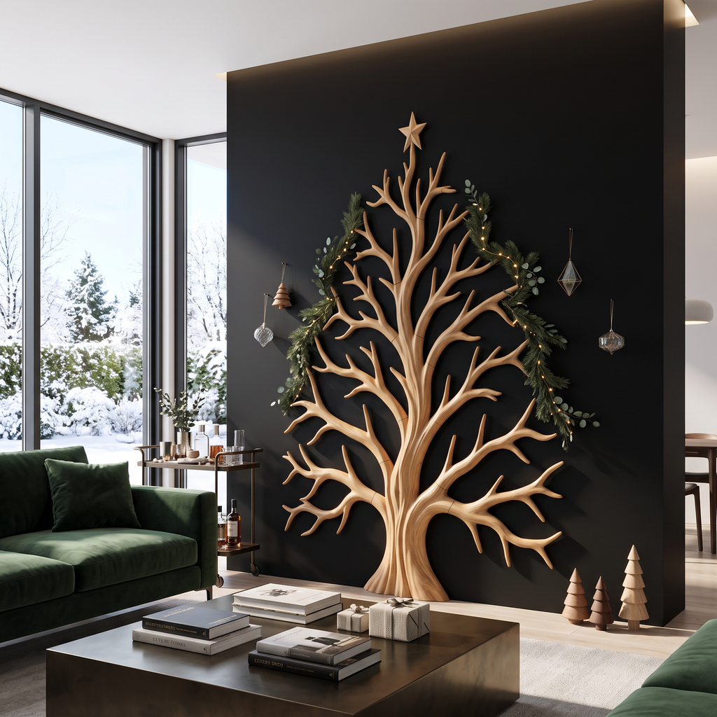 Contemporary Christmas Wall Decor With Artistic Tree Silhouette For Hallway SINLSAWA138