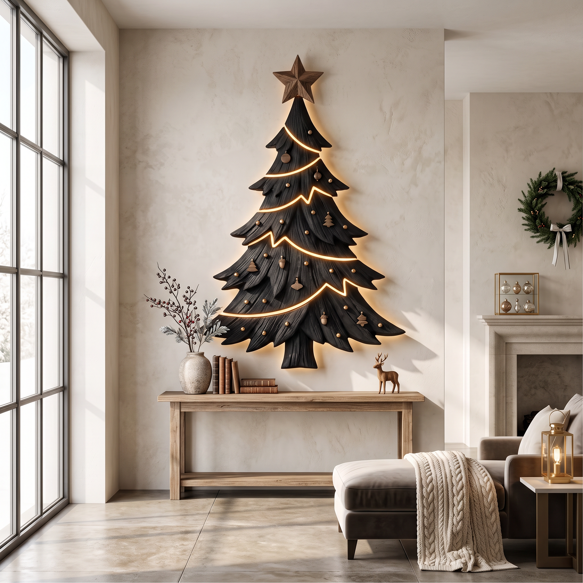 Contemporary Xmas Wall Sculpture With Evergreen Silhouette For Living Room SINLSAWA145