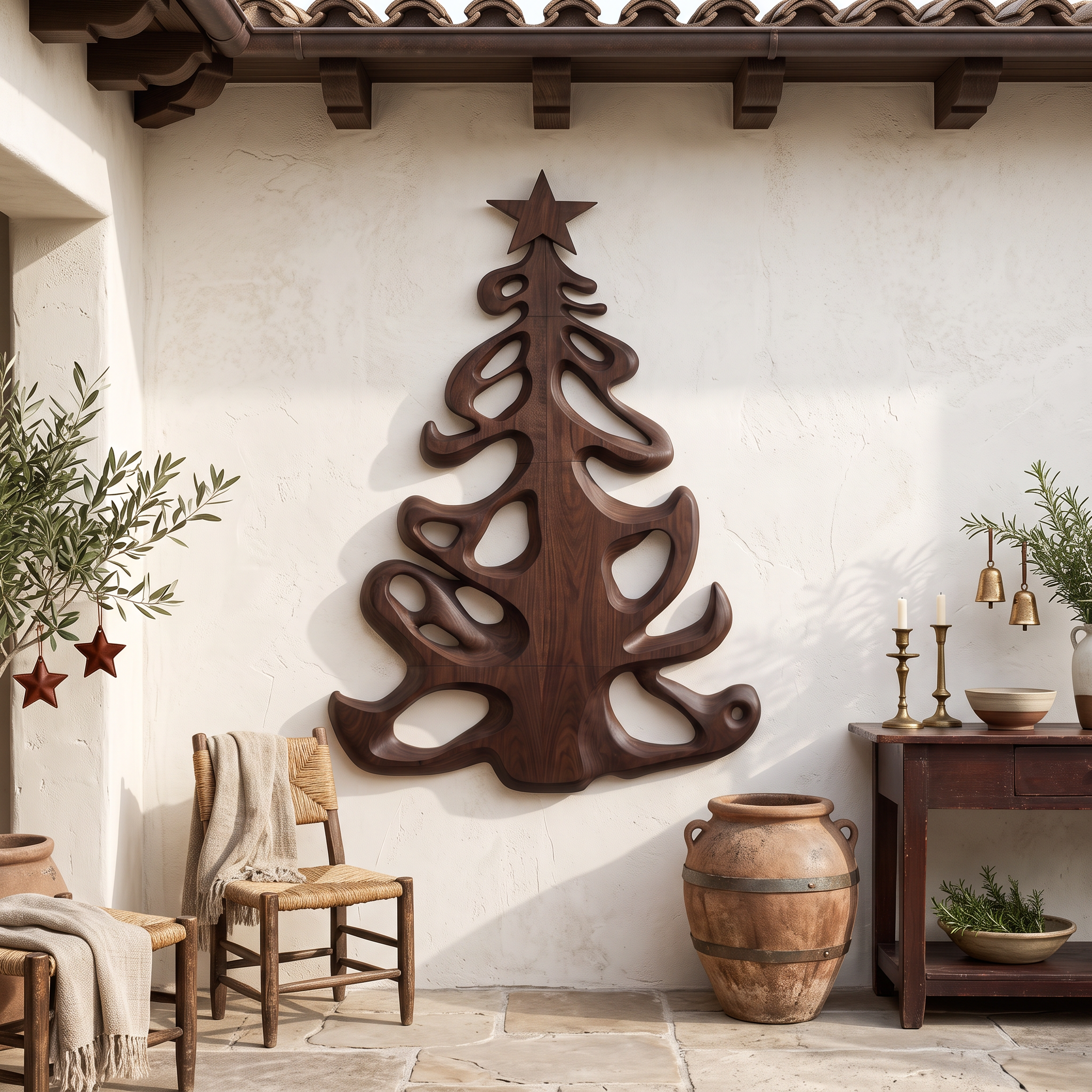 Decorazione natalizia in legno biologico con sagoma ad albero fluida per l'ingresso SINLSAWA152