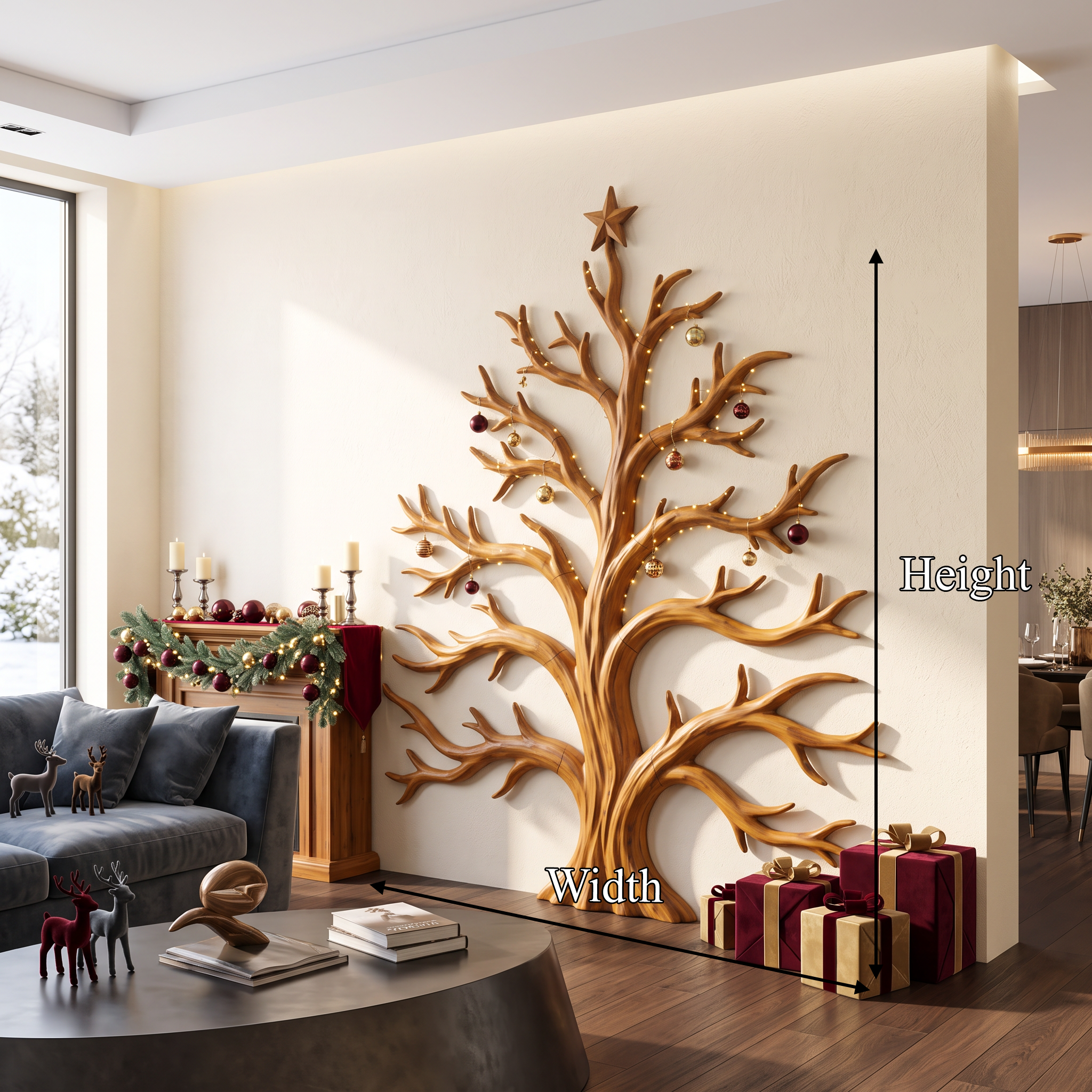 Rustic Christmas Wooden Wall Sculpture With Bare Branch Tree Design For Living Room SINLSAWA139