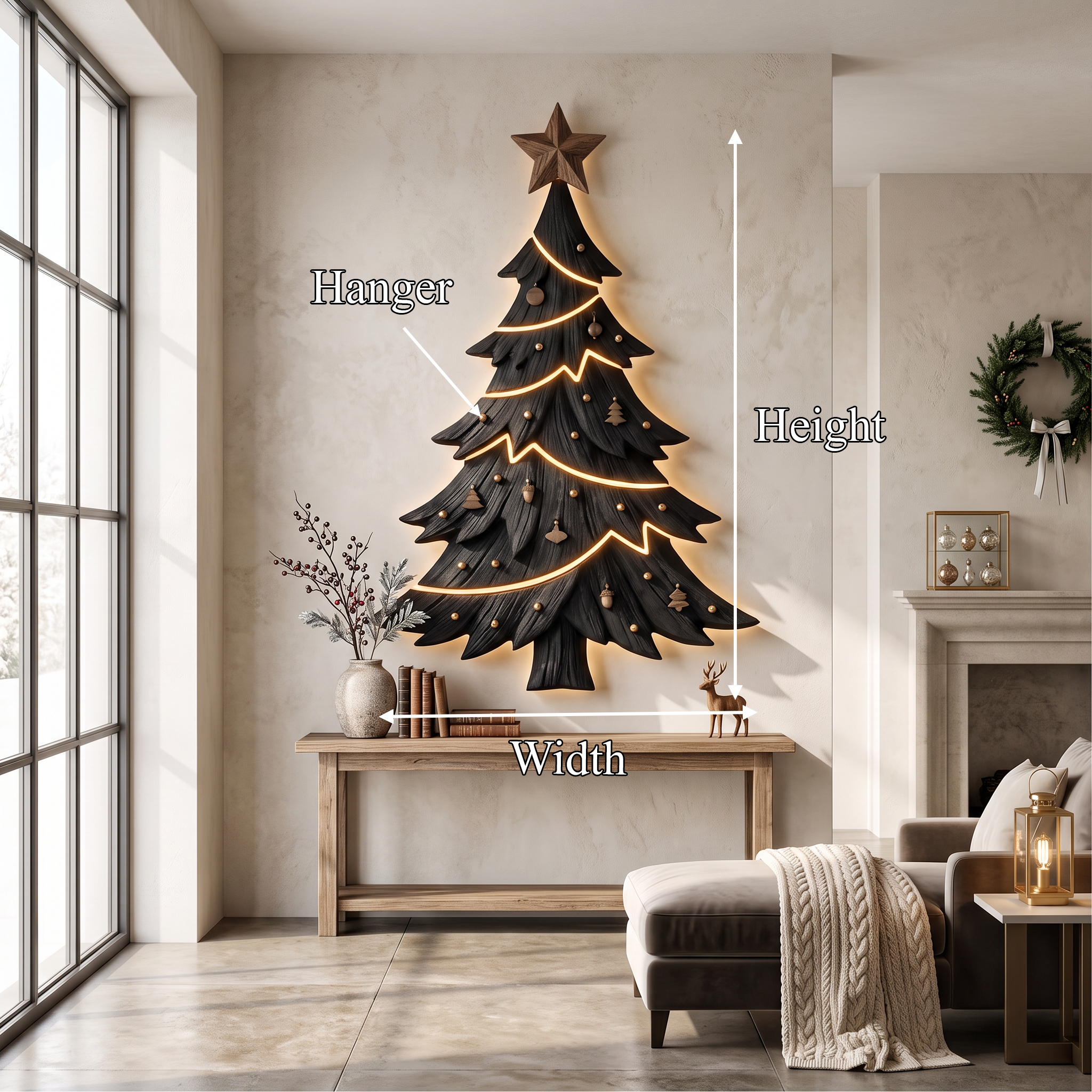 Contemporary Xmas Wall Sculpture With Evergreen Silhouette For Living Room SINLSAWA145