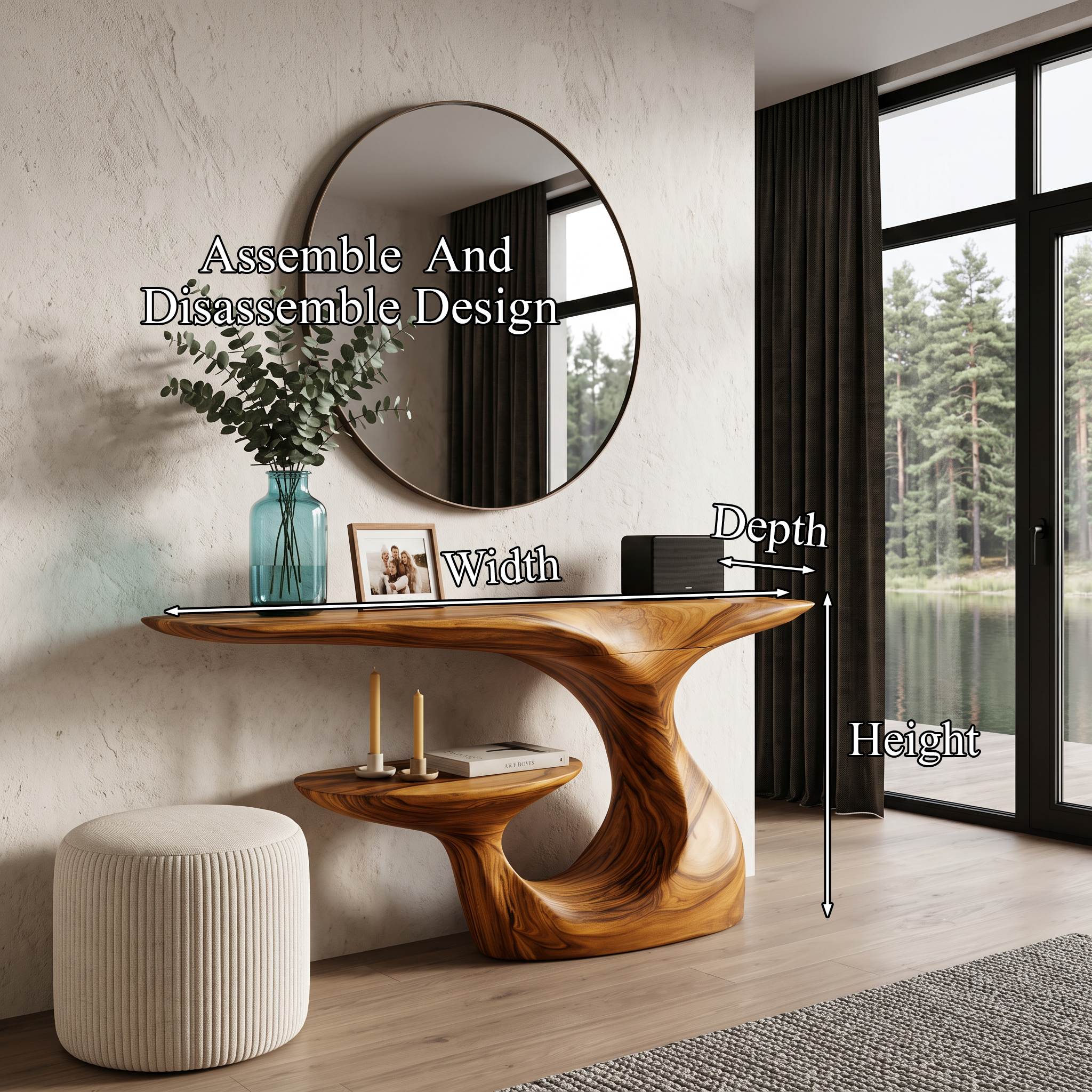 Mid Century Curved Loop Console Table For Entryway And Living Room SINLHACS691
