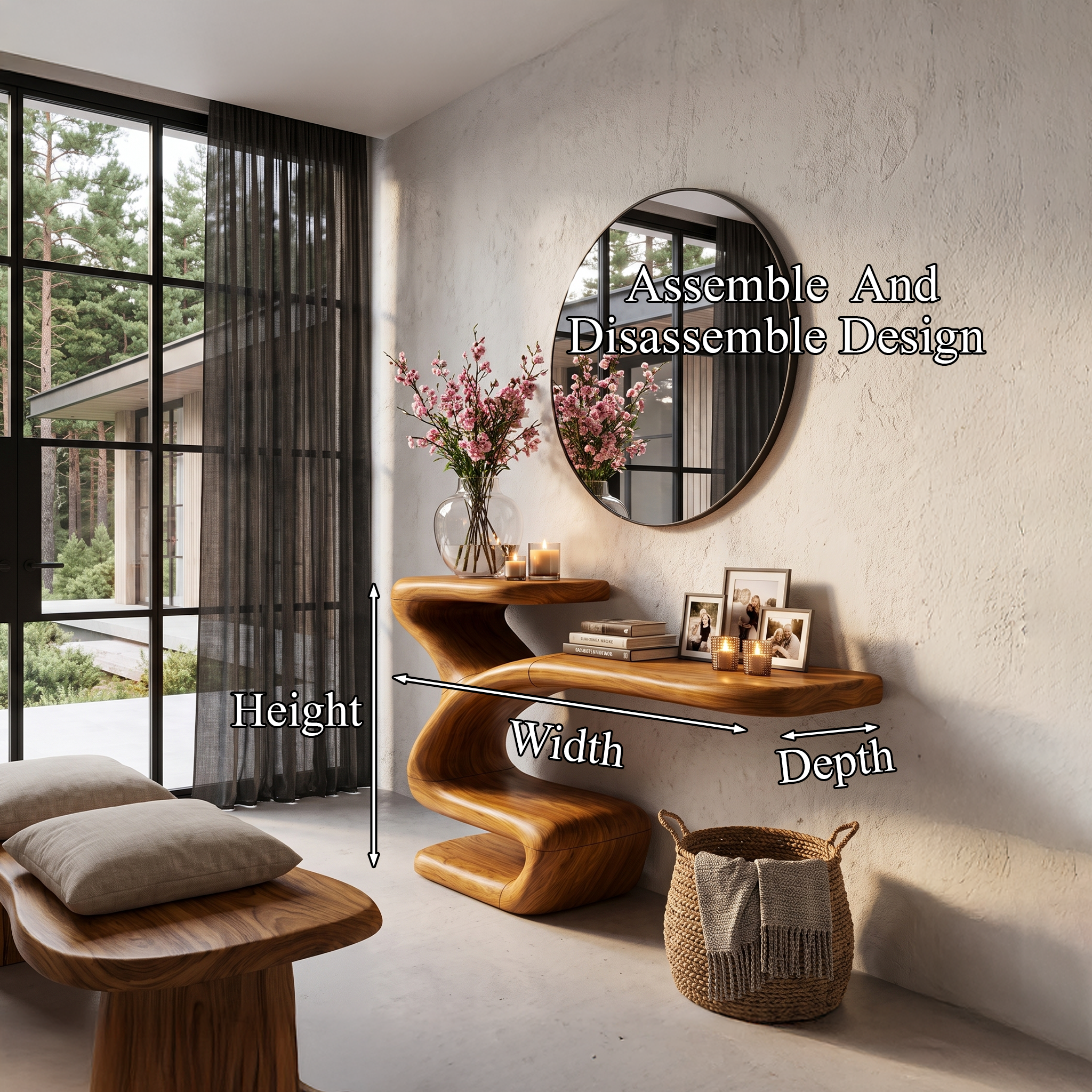 Sculptural Console Table Asymmetrical Hollow Base Design For Entryway SINLHACS694