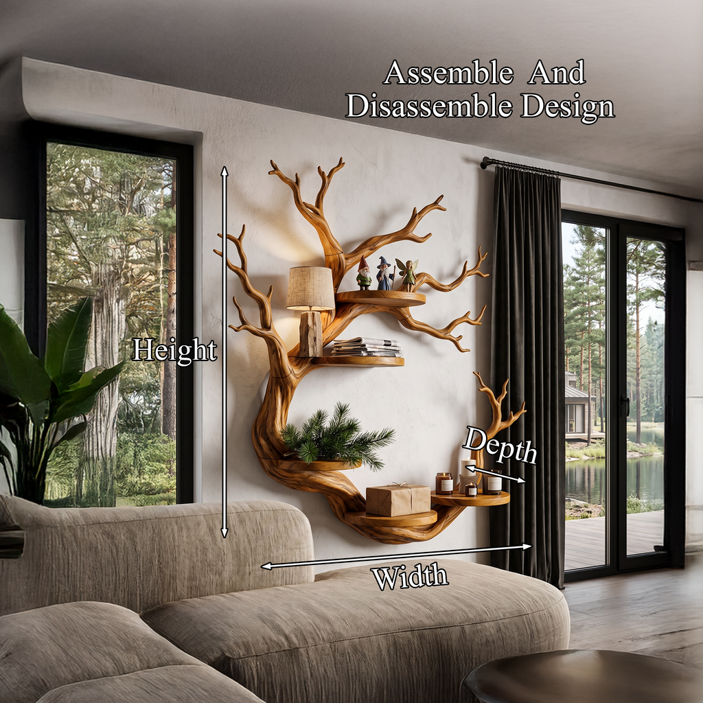 Rustic Tree Bookshelf With Sculptural Circular Branch Design For Living Room SINLHAFL066