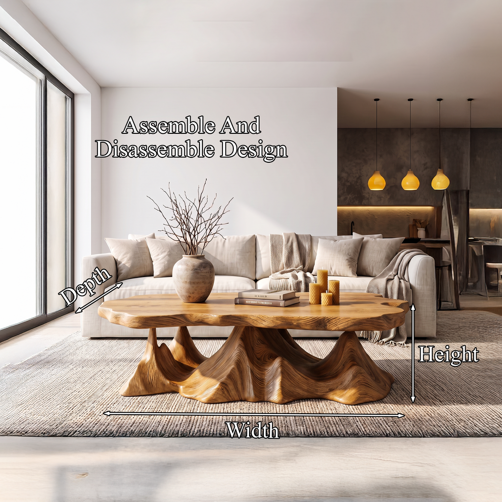 Rustic Coffee Table With Sculptural Wave Base For Living Room SINLHACF413