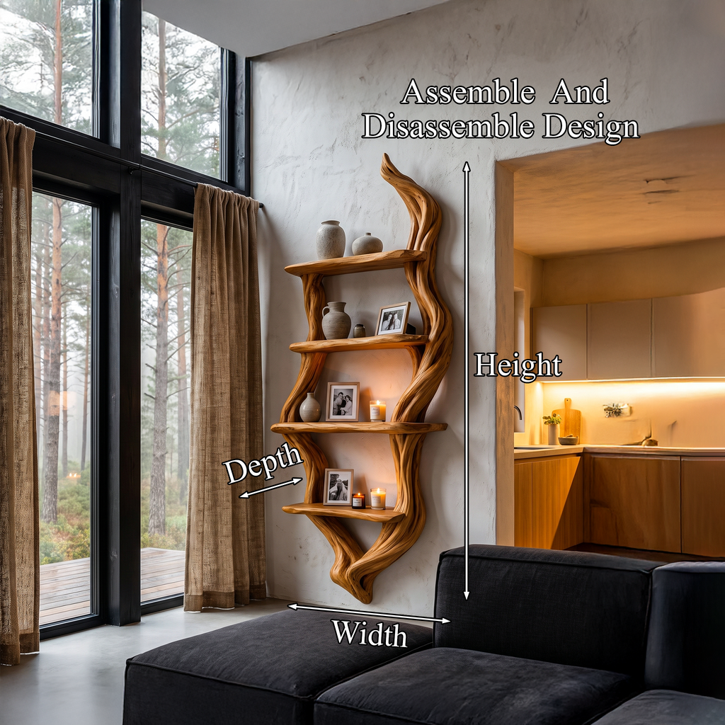 Rustic Wall Bookshelf Handcrafted Tree Branch Design For Living Room SINLHABS066