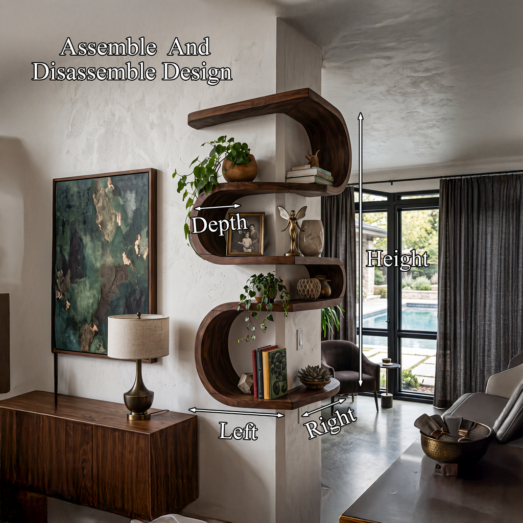 Sculptural Corner Wall Bookshelf Handcrafted Curved Design For Living Room SINLHABS067