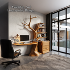 Natural Floating Desk With Sculptural Tree Bookshelf For Home Office SINLHADE172
