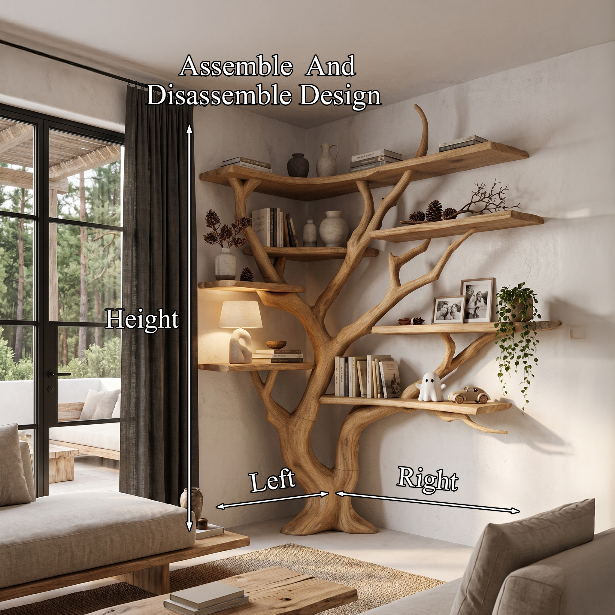 Libreria angolare moderna a forma di albero con ripiani asimmetrici per soggiorno SINLHATB777
