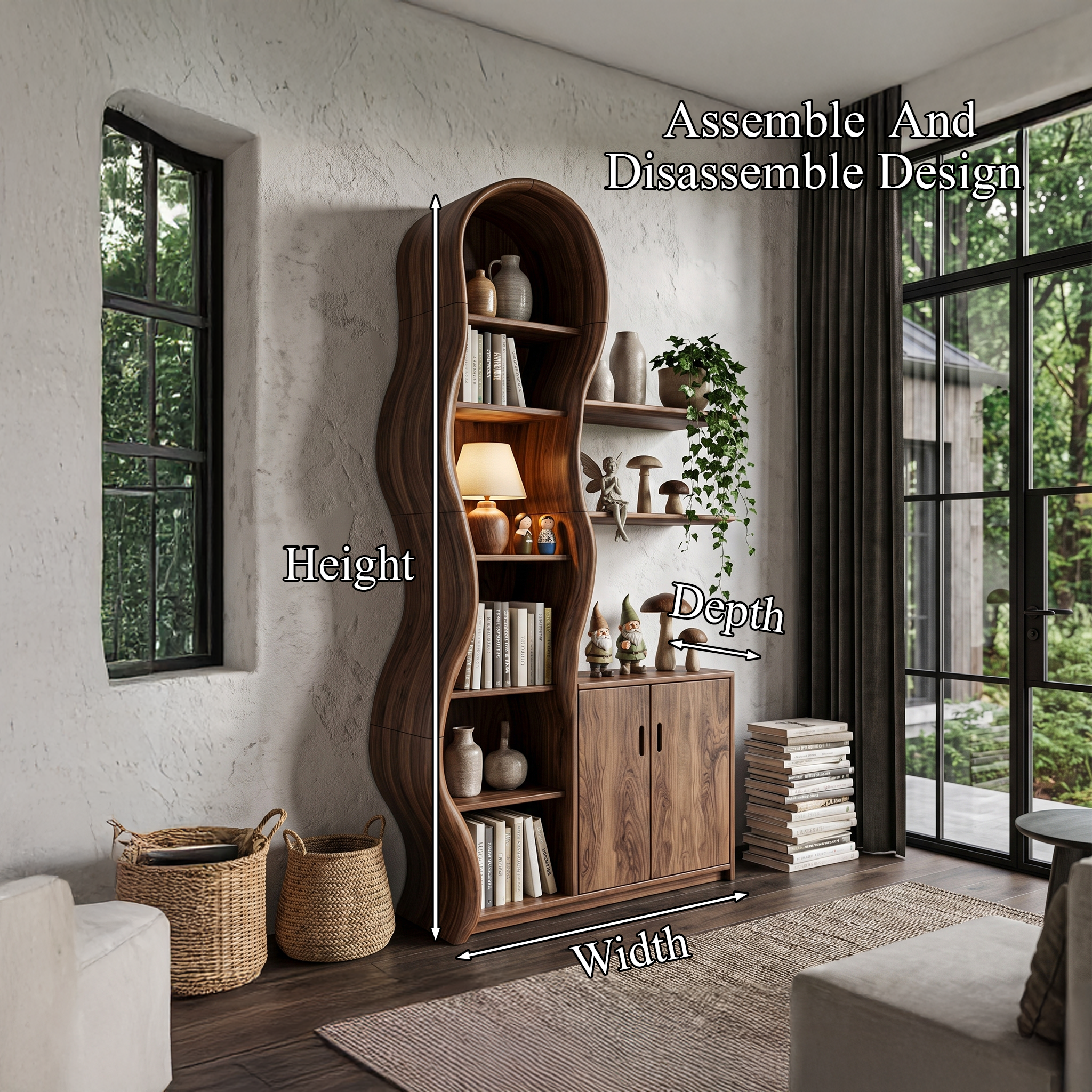 Vetrina Moderna in Legno con Cornice Scultorea a Rami per Soggiorno SINLHASD540
